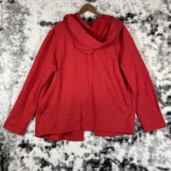 J Jill Open Cardigan Hoodie Womens Size Large‎ Red Geometric Cotton Lined Casual - Picture 2 of 10